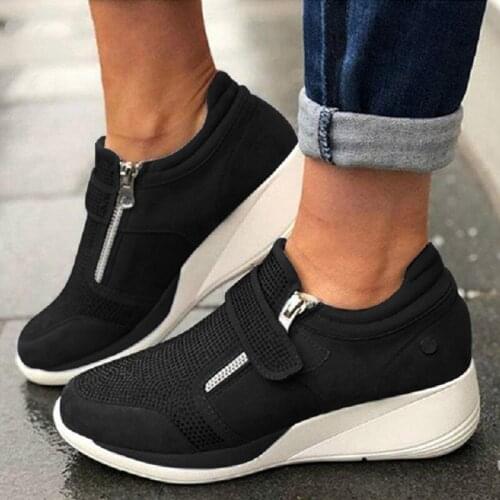 2020 new Women Wedge Sneakers Women Casual Shoes Breathable Non-slip Faux Leather Increased Vibration Shoes Sneakers Size 35-43