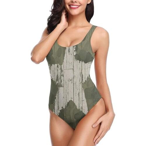 Womens One-Piece Swimsuit 2021 Sexy Swimsuits Teen Girls Tummy Control Personalized Camouflage Background With Star