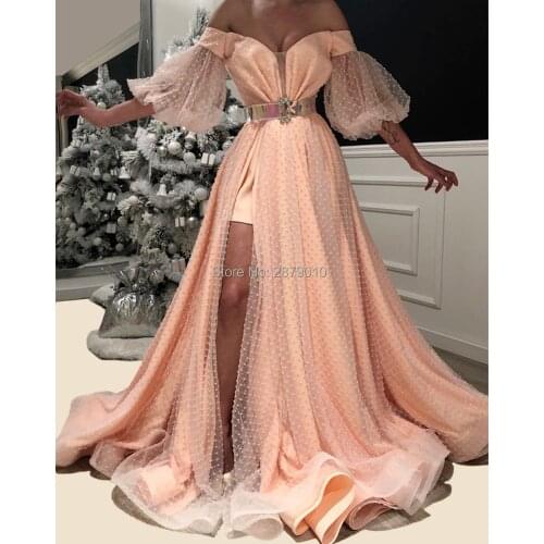 A-Line Orange Off The Shoulder Long Evening Dress Floor-Length Women Dress Tulle The Skirt Split Prom Dress Formal Dress