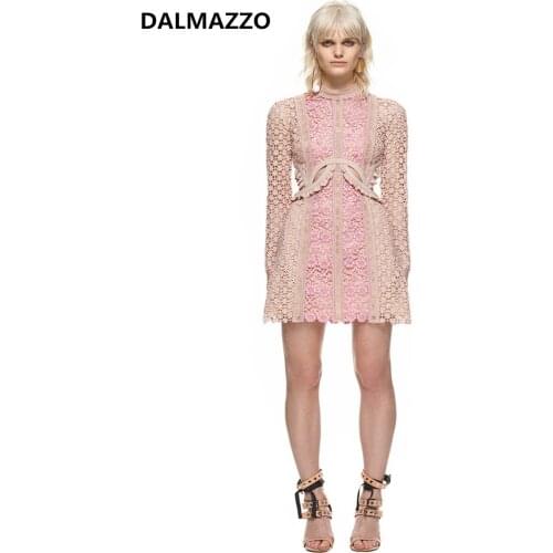 2020 Spring Autumn High-end Custom Women Long Sleeve Lace Patchwork Runway Dress High Quality Runway Party Mini Dresses Vestidos
