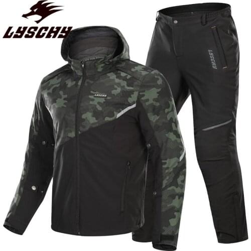 LYSCHY Winter Urban Motorcycle Jacket Men Camouflage Motocross Off-Road Racing Jacket with Removable CE Protector and lining