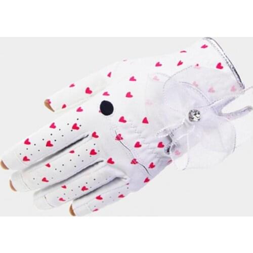 1 Pair Women Non-slip Bowknot Fingerless Heart Shaped Golf Gloves for Outdoor Sports Women Non-slip Golf Gloves