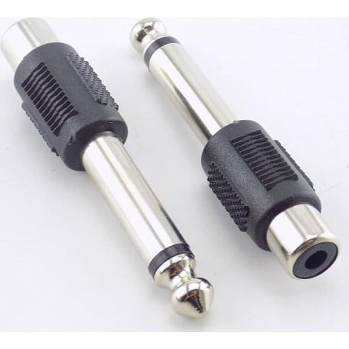 2pcs RCA Female Jack to 6.35mm 1/4" Male Mono Plug Audio Adapter Speaker Connector for DIY FM Microphone
