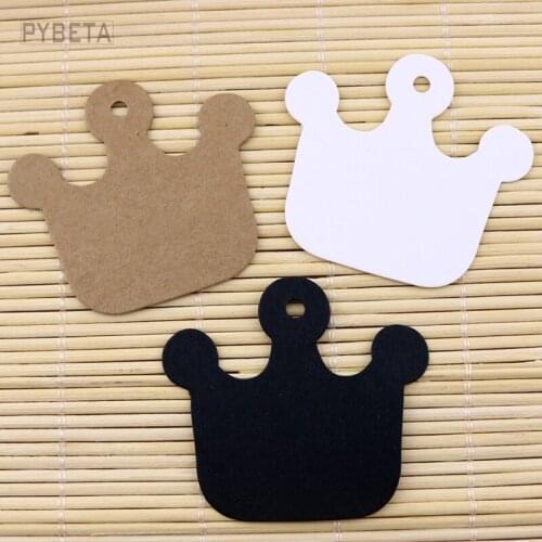 200pcs- 6.5*5cm Blank Crown shape kraft paper Tags DIY label hangtag with hole party decoration---White Paper Black paper