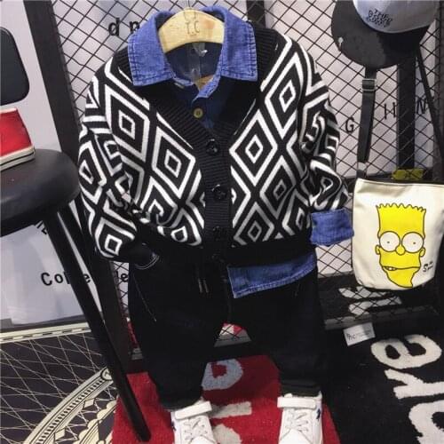 Boys Formal Clothing Kids Attire Boy Clothes Knit cardigan + shirt + jeans 3pcs Sets Childrens Clothing Boys Tracksuits For 2-6