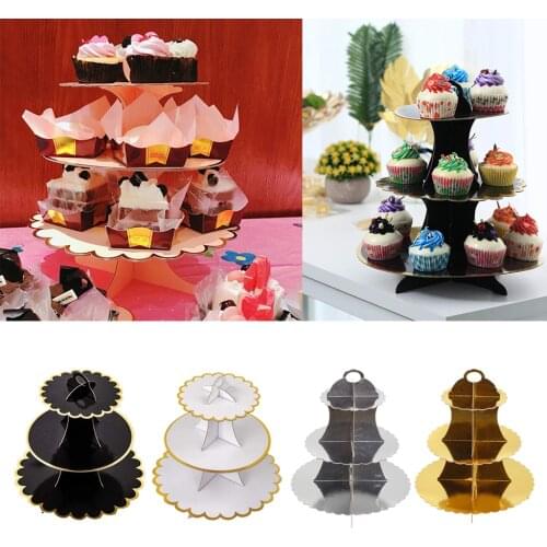 3-Tier Round Cardboard Cupcake Stand Dessert Tower Treat Pastry Cake Serving Platter Food Display