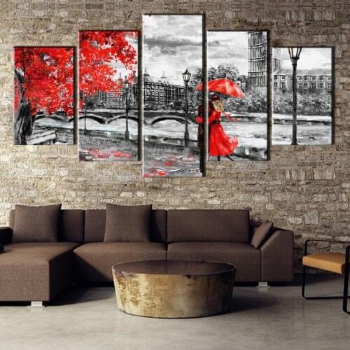 5 Panel Canvas Wall Art Pictures London Clock Tower Love Way Paintings Home Decoration For Living Room Framework