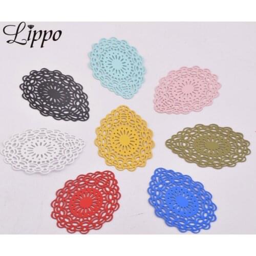 50pcs AB5418 34*24mm Filigree Pendant Hollow Water Drop Charms Multicolor Connector