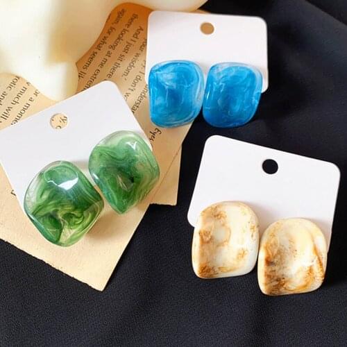 Irregular Resin Earrings Fashion Vintage Acrylic Silver Needle Ear Studs Korea Simple Candy Contrast Women Earrings Female