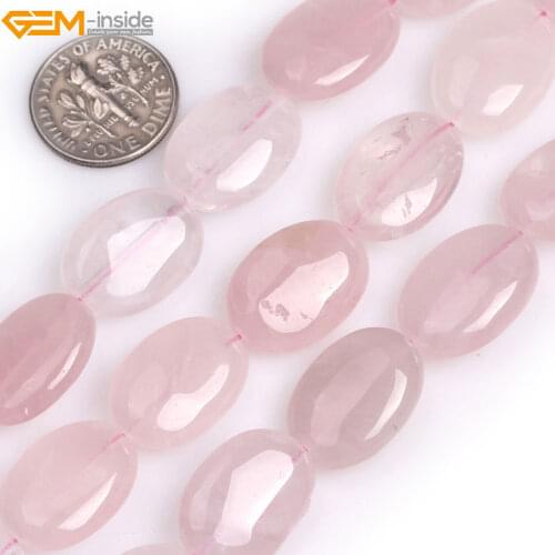 Gem-inside 13-22mm Natural Flat Oval Olivary Rose Quartzs Beads For Jewelry Making Bracelet Necklace 15inch DIY Beads Jewellery