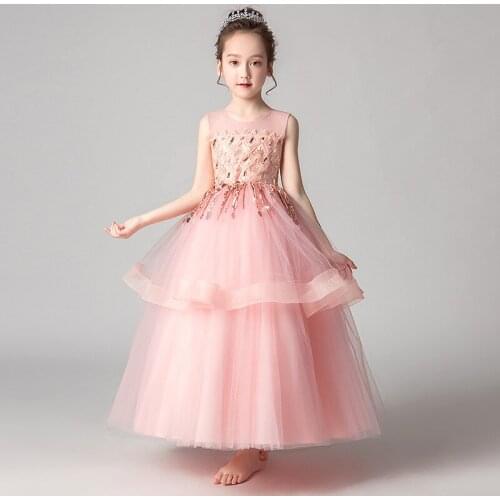 Flowergirl wedding party Bridesmaid child long Sequined dress girl Princess Birthday Party ball communion formal dress vestido