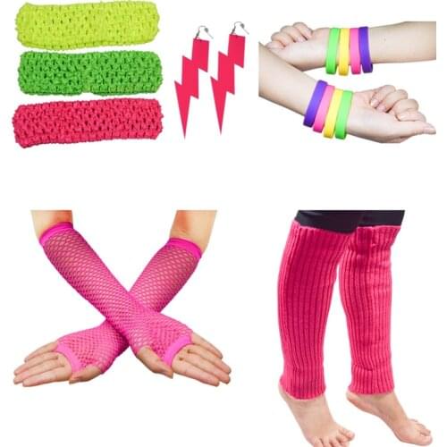 Ensnovo Womens 80s Outfit Accessories Neon Earrings Leg Warmers Gloves Cosplay Party Supplies Woman Girls Ornaments Accessory