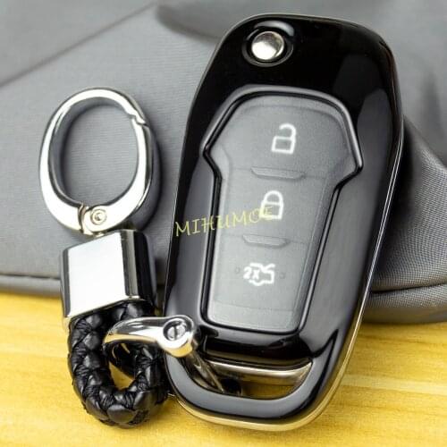 Flip Car Key Chain Fob Cover Case For Ford F-150 F-250 Ecosport Explorer Ranger Mondeo Focus MK4 Black