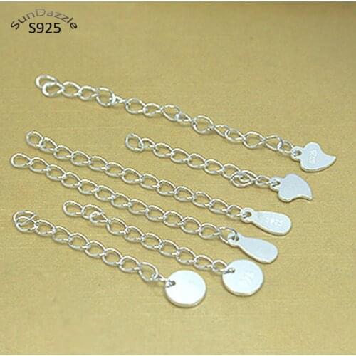 Engrave Letter Genuine Real Solid 925 Sterling Silver Extension Tail Chain Round Heart Extended Chains Jewelry Findings 10pcs