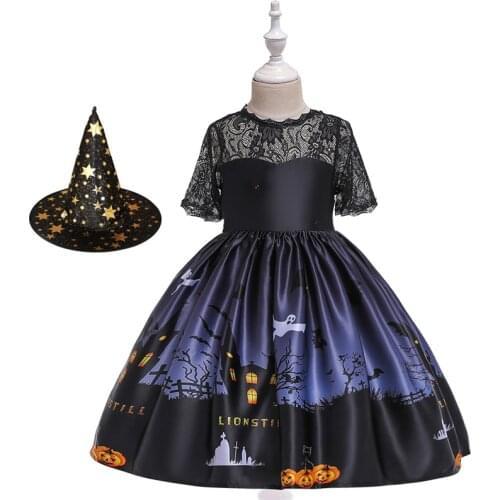 Girls Halloween Costume for Kids Dress For Girls Pumpkin Lace Witch Printed Party Cosplay Princess Christmas Girls Clothing