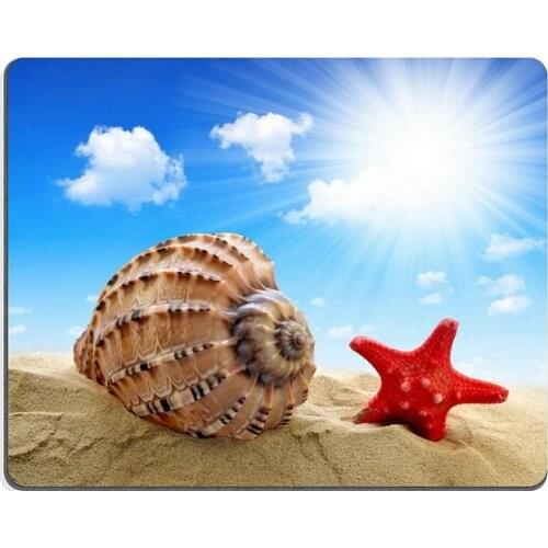 Roger Mouse Pad Natural Rubber Mousepad 3 Conch shell with starfish on beach