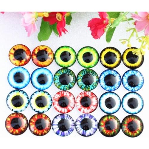 12mm 20mm Random Mixed Dragon Cats Eyes Pattern Round Glass Cabochon Flatback Photo Base DIY Jewelry Making Accessory By Pair