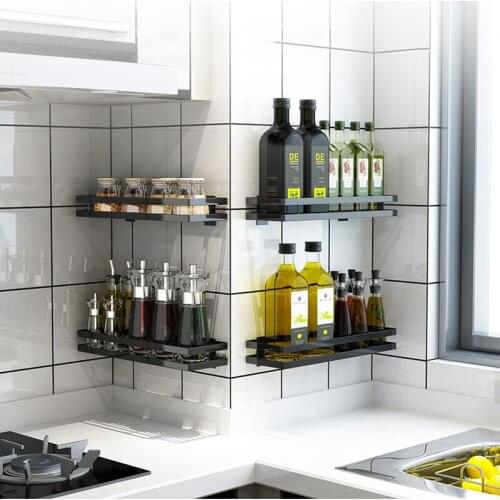 Kitchen Organizer Bathroom Shelf Wall Mount Bracket Wall Storage Rack Spice Jar Rack Cabinet Shelf Kitchen Accessories Organizer