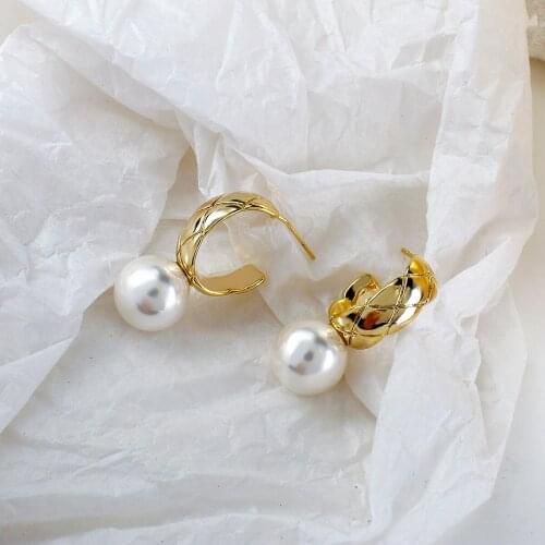 Lifefontier Vintage Natural Freshwater Pearl Earrings for Women Korean Gold Color Metal Round Drop Earrings Wedding Jewelry Gift
