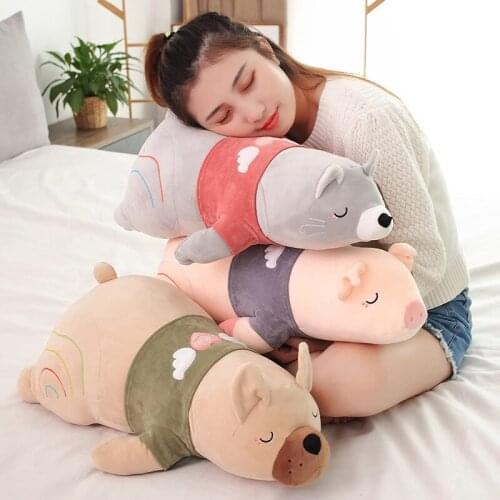 Sweet Lying Dog Lion Panda Pola Bear Plush Long Pillow Soft Stuffed Cartoon Animal Doll Sleeping Pillow Cushion Friends Gifts