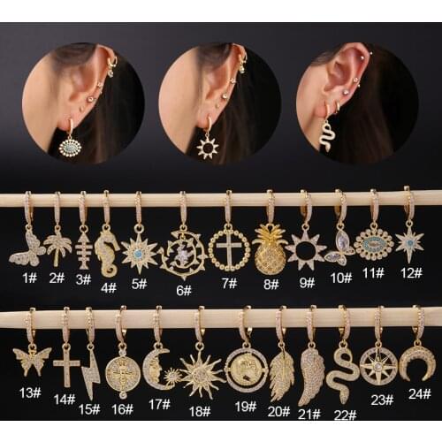 1PC Fashion CZ Ear Piercing Accessories Cartilage Earring for Women Sun Moon Zircon Dangle Stud Earring Statement Ear Jewelry