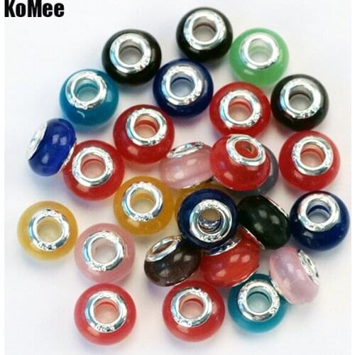 Fashion Big Hole Charm Beads 200pcs/lot Random Mix Color 9*14mm Opal Spacer Beads For Jewelry Making European Bracelet DIY Beads