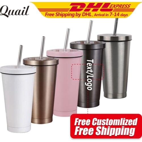 Fashion Design Stainless Steel Lid Straw Cup Sleeve 500ML Drinking Mugs Coffee Mug Free Customlized Logo/Text As Special Gifts