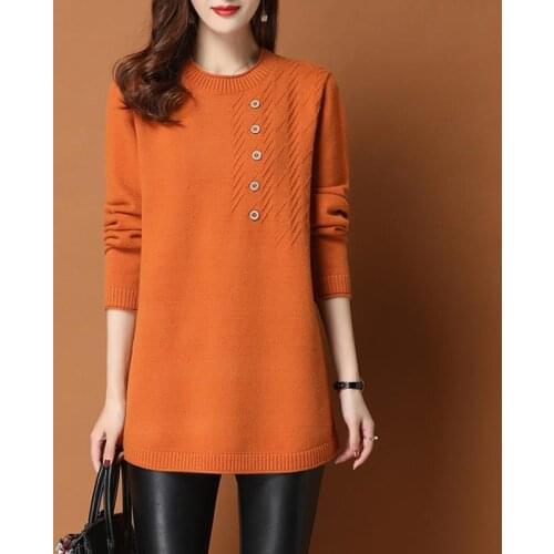 Fashion Mid-Length Sweater Autumn Women Pullover Commute Long Sleeve O-Neck Sweate High Street Casual Ladies knitting Top TT0064