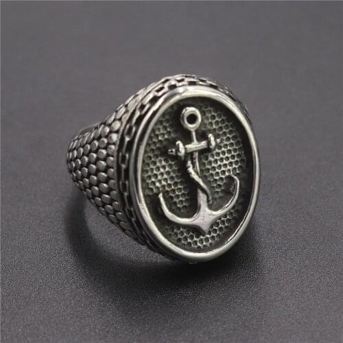 Megin D Stainless Steel Viking Pirate Anchor Carved Retro Hip Hop Vintage Rings for Men Women Couple Friend Gift Fashion Jewelry