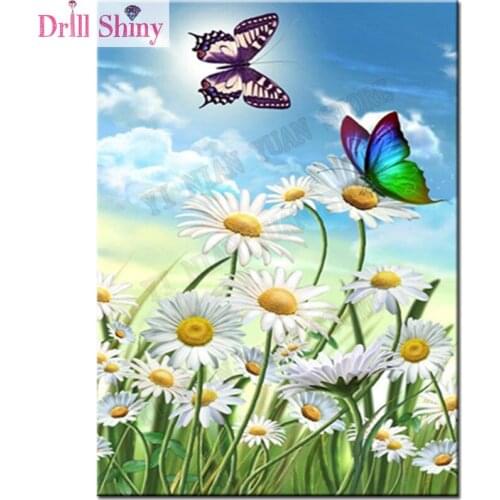 New Needlework Diamond Painting Diamond Embroidery All Square Drill Rhinestone Mosaic Picture Daisy & butterfly pattern wall art
