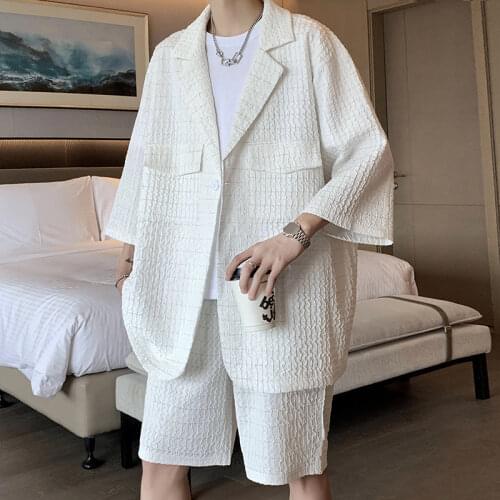 Korean Plaid Suit Mens Fashion Business Society Mens Suit Korean Loose Casual Blazer Suit Pants Two-piece Sets Mens M-2XL