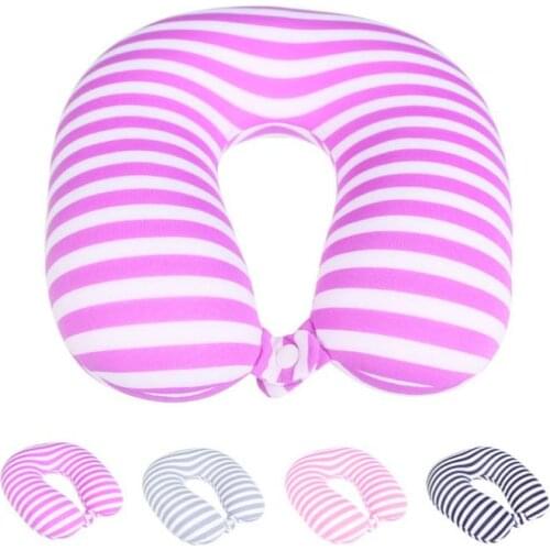 Striped Color Foam Particle Neck Pillow U-Shape Headrest Car Air Travel Soft Nursing Cushion