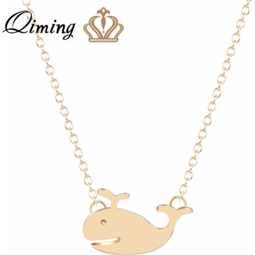 QIMING Cute Jewelry Tiny Animal Whale Pendant Necklace Chokers Dolphin Animals Gold fashion Chain Necklace for Women