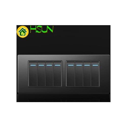 US 118 Type Matt Gray Switch Socket 1/2/3/4/5/6/7/8 Gang 2 Way Industry Household Switches With LED Guide Light Mounting Boxes