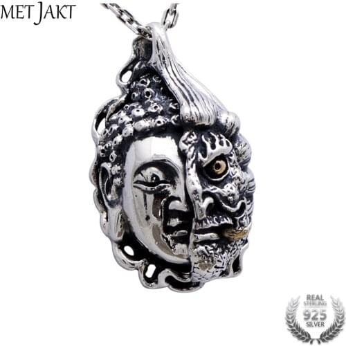 MetJakt Buddha and Devil Silver Pendant and 925 Sterling Silver Necklace Mens Punk Personality Jewelry