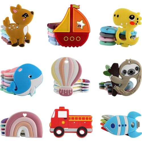 Silicone Teether Cartoon Animals Rainbow Train 1pc Food Grade Silicone Pendants DIY Pacifier Chain Accessories Baby Molar Toys