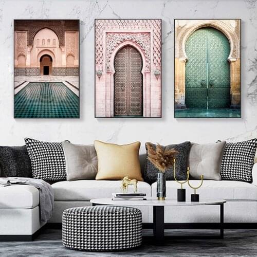 Modern Moroccan Door Architecture Canvas Painting on the wall Art Posters and Prints Islamic Pictures for Modern Home Room Decor
