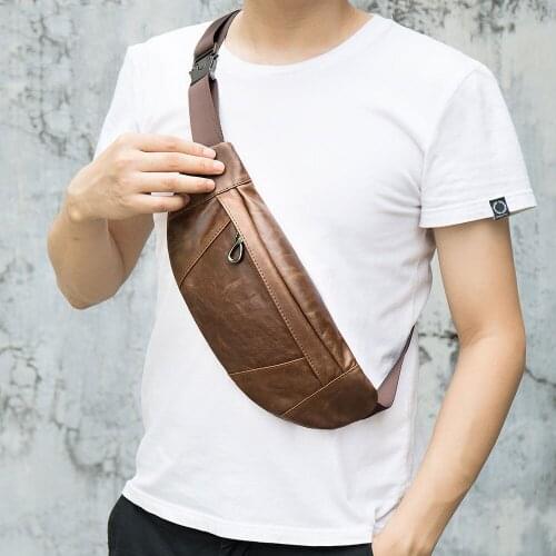 Genuine Leather Shoulder Bags Men Waist Packs Sling Bag Crossbody Outdoor Vintage Simple Shoulder Chest Male Messenger Bag