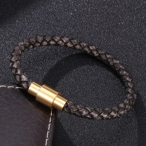 Vintage Multicolor Braided Leather Charm Bracelet Women Men Jewelry Gold Color Magnetic Buckle Fashion Wristband Bangles Gifts