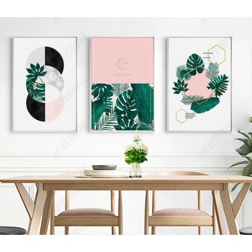 Green Plant Pink Geometry Nordic Poster Canvas Painting Posters And Prints Wall Pictures For Living Room Decor Unframed Art