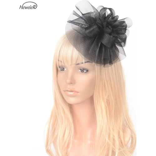 Women Bridal Black Fascinator Handmade Flower Hat Church Hair Clip Cocktail Races Headwear Headdress Party Wedding Accessory