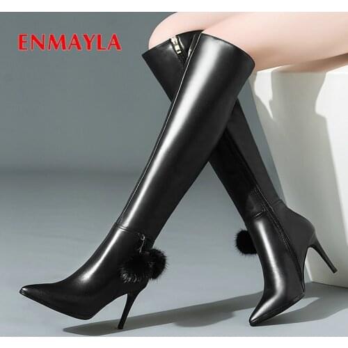 ENMAYLA 2019 PU Over The Knee Boots Pointed Toe Off White Black Shoes Zip Long Boots Luxury Shoes Women Designers Size 34-39