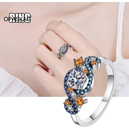 Round Cut Sterling Silver Jewelry S925 Simulation Moissan Diamond Ring for Women Girl PT