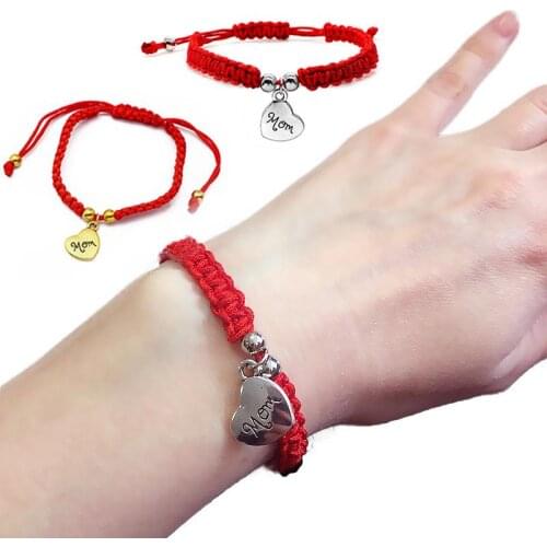 1Pc Alloy Heart Shape Lucky Mom Adjustable Knit Red Rope Bracelet Women Unique Exquisite Jewelry Girls