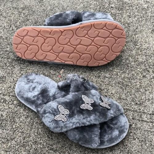 2021 New Female Designer Downy slippers Outside shoes designer slippers famous brands Comfortable Faux Fox fur Winter slippers