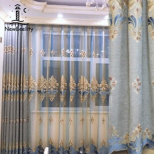 2021 hot sale Curtains for Living Dining Room Bedroom European luxury Style Embroidered Shading Curtains Finished Custom