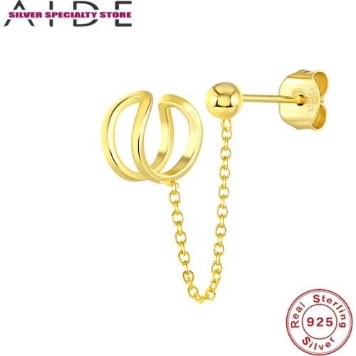 AIDE Simple Chain Stud Earring For Girl 925 Sterling Silver Earrings For Women 2020 Gold Fine Jewelry Pendientes Aretes Gifts