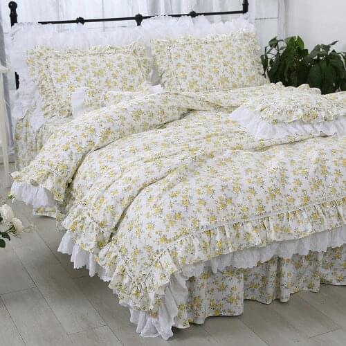 Free shipping Korean ruffles bed linen pastoral embroidered luxury lace princess bedding set cotton ropa de cama bed skirt YYX