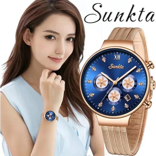 SUNKTA Fashion Women Watches Ladies Top Brand Luxury Ceramic Rhinestone Sport Quartz Watch Women Waterproof Bracelet Watch+Box