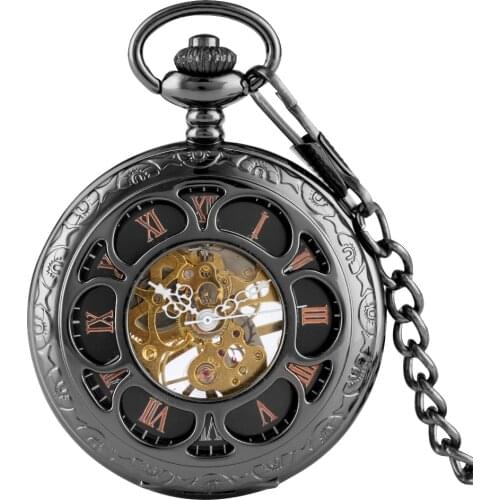 Sunflower Hollow-out Case Pocket Watch With Skeleton Design Mechanical Fob Clock With Chain Best Gift for Men Women Necklace